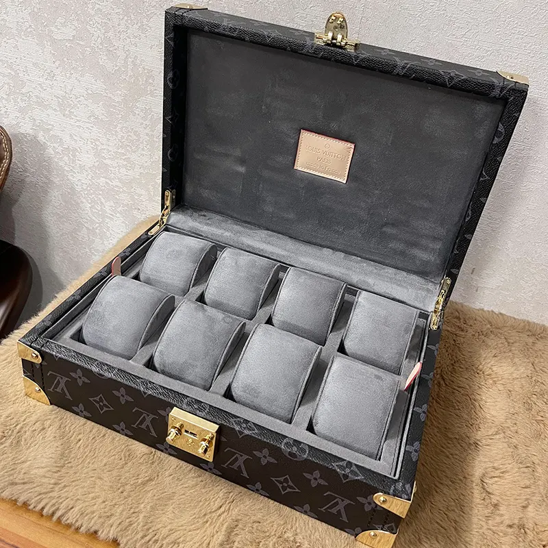 Louis Vuitton 8 Slots Black Leather Watch Organizer Box And Gift Case